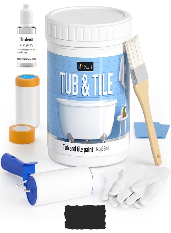 DWIL Tub Paint, Tub and Tile Refinishing Kit 33oz with Tools, Tile Refinishing Kit Black Bathtub Paint Water Based &Low Odor, Easy to Use Sink for Bathroom Kitchen, Semi-Gloss Black, 50-55sq.ft - Image 1
